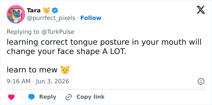 Message about correct tongue posture changing face shape and using mewing Message about correct tongue posture changing face shape and using mewing