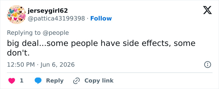 User comment on varying GLP-1 side effects among different people