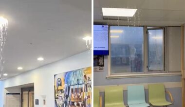 Footage shows rainwater pouring into Inverclyde Royal Hospital