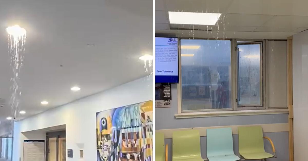 Footage shows rainwater pouring into Inverclyde Royal Hospital