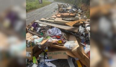Fly tipped rubbish in Brantham covers layby on A137