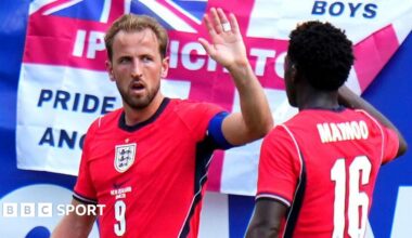 Harry Kane during England's pre-World Cup friendly against New Zealand in Tampa.