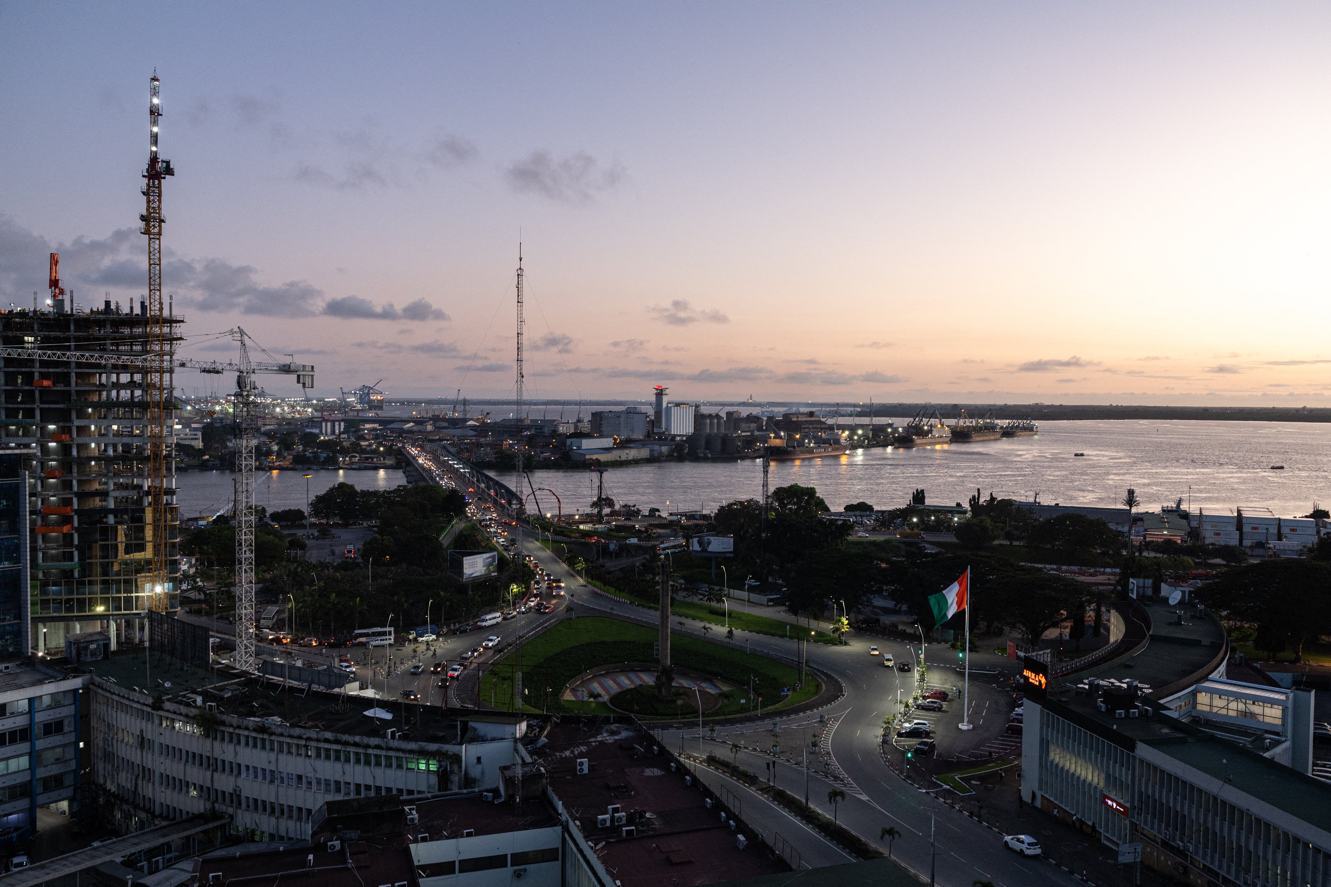 A general view of roads leading up to the port of Abidjan, which is the commercial hub of Côte d'Ivoire