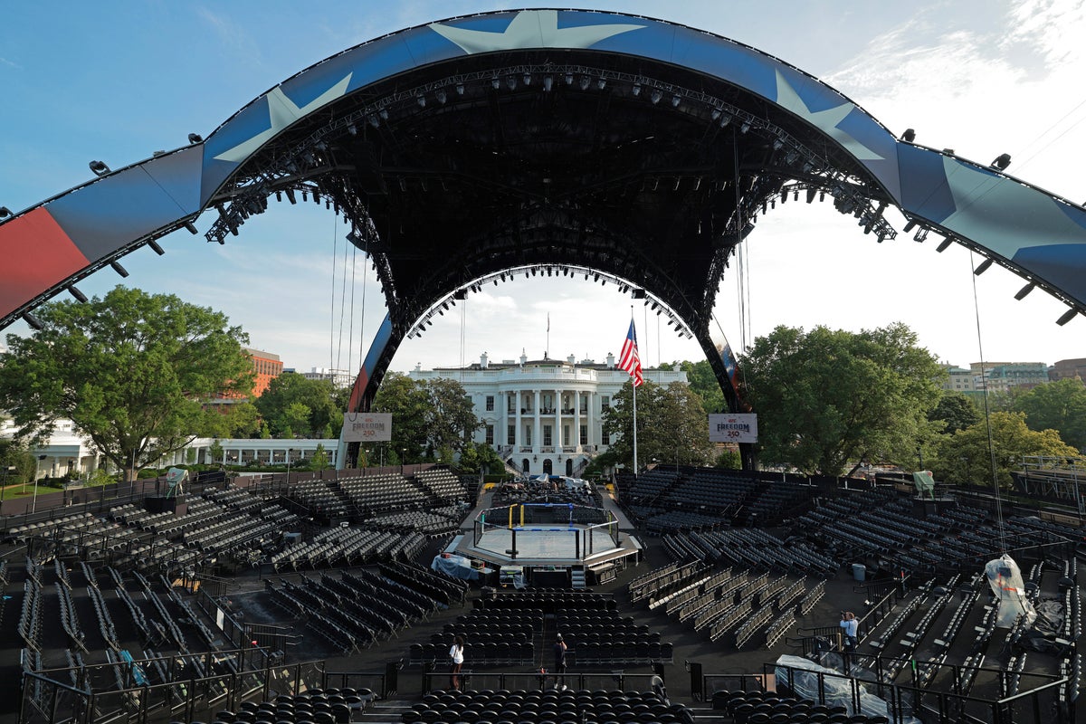 Trump UFC fight live: White House cage matches pushed back as storms threaten president’s birthday event