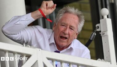 Hampshire chair Rod Bransgrove cheers on his team from the balcony