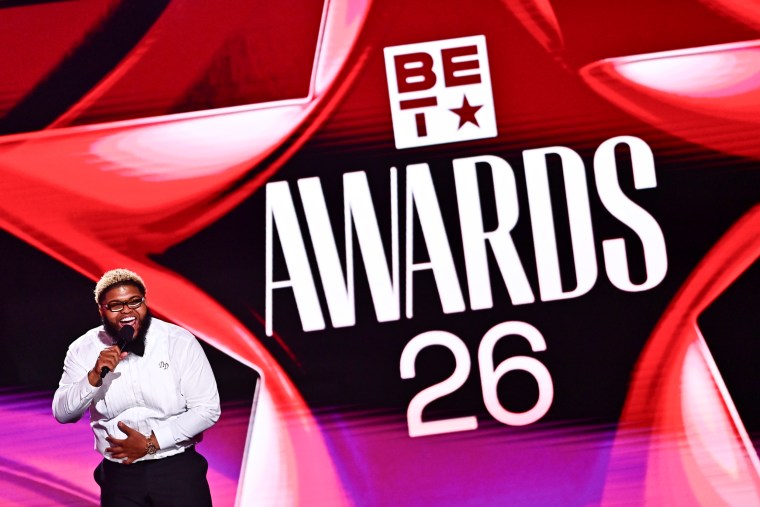 Druski speaks onstage during the BET Awards 2026 in Los Angeles.