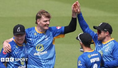 Sean Hunt takes a wicket for Sussex