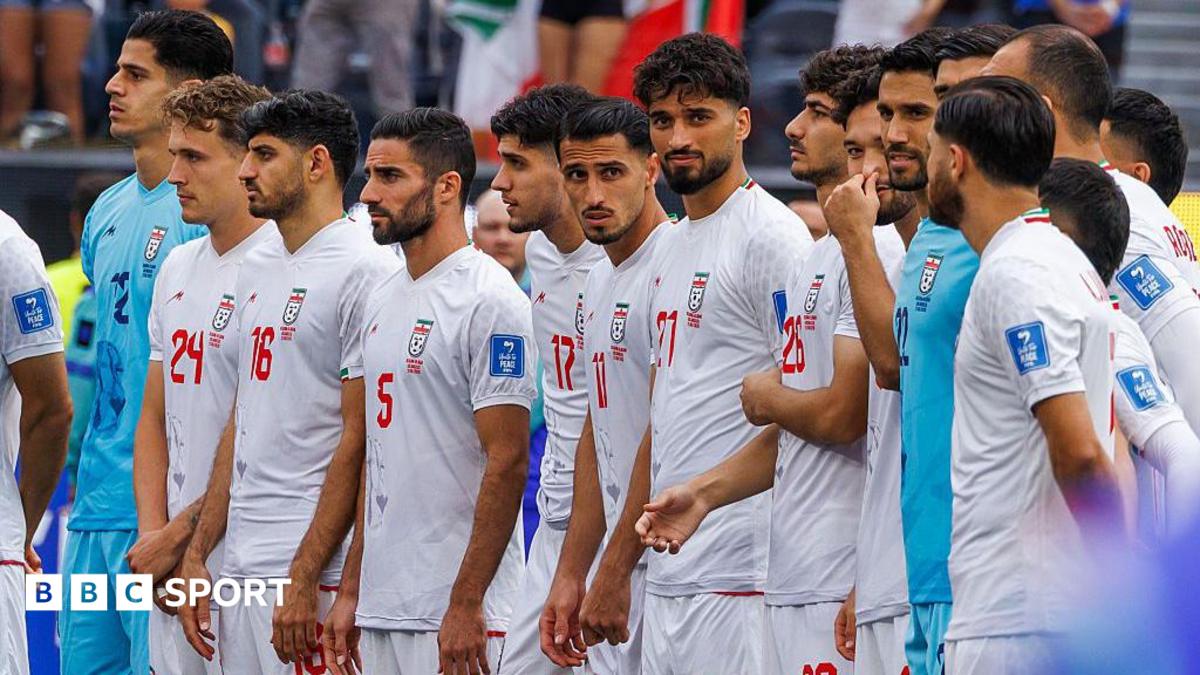 Iran players during the national anthem