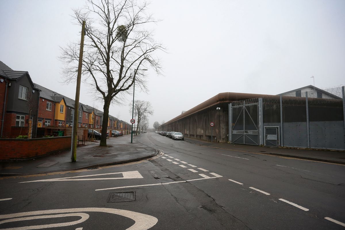 Photo shows HMP Nottingham and nearby housing in Perry Road, Sherwood.