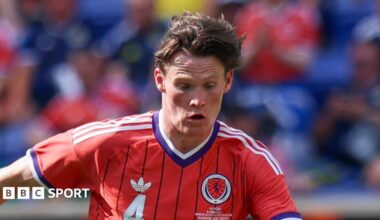 Scott McTominay in action for Scotland in the team's largely red change kit