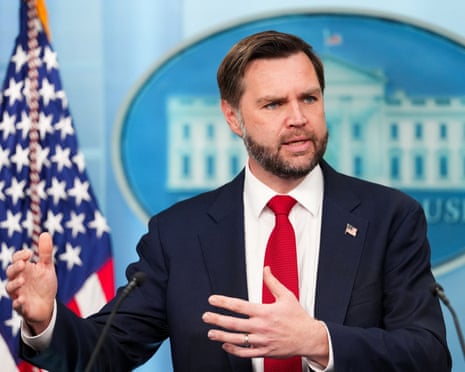 JD Vance holds a press briefing at the White House in Washington.