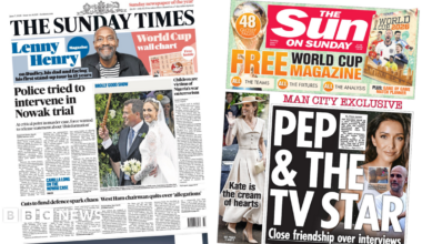 The Sunday Times headlines reads 'Police tried to intervene in Nowak trial'