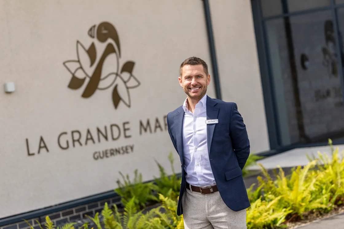 New La Grande Mare managing director Ben Stimson outside the Golf Performance Centre, which will serve as a clubhouse until the main buildings are completed.