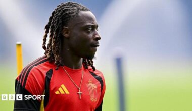 Belgium and Manchester City winger Jeremy Doku in action during a training session at the World Cup