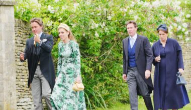 Princess Eugenie Opts for Oversized Navy Coat at Peter Phillips's Wedding