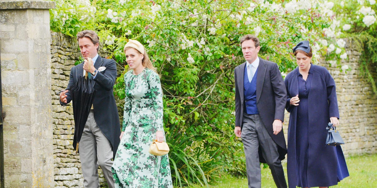 Princess Eugenie Opts for Oversized Navy Coat at Peter Phillips's Wedding