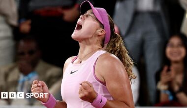Mirra Andreeva celebrates reaching the French Open final