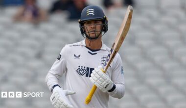 Leus du Plooy holds his bat in his left hand and he produced a true captain's innings for Middlesex as he struck 101 not out