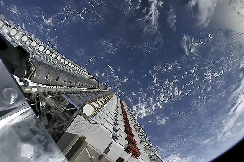 The view from a payload carrying Starlink satellites as it orbits Earth. Credit: SpaceX