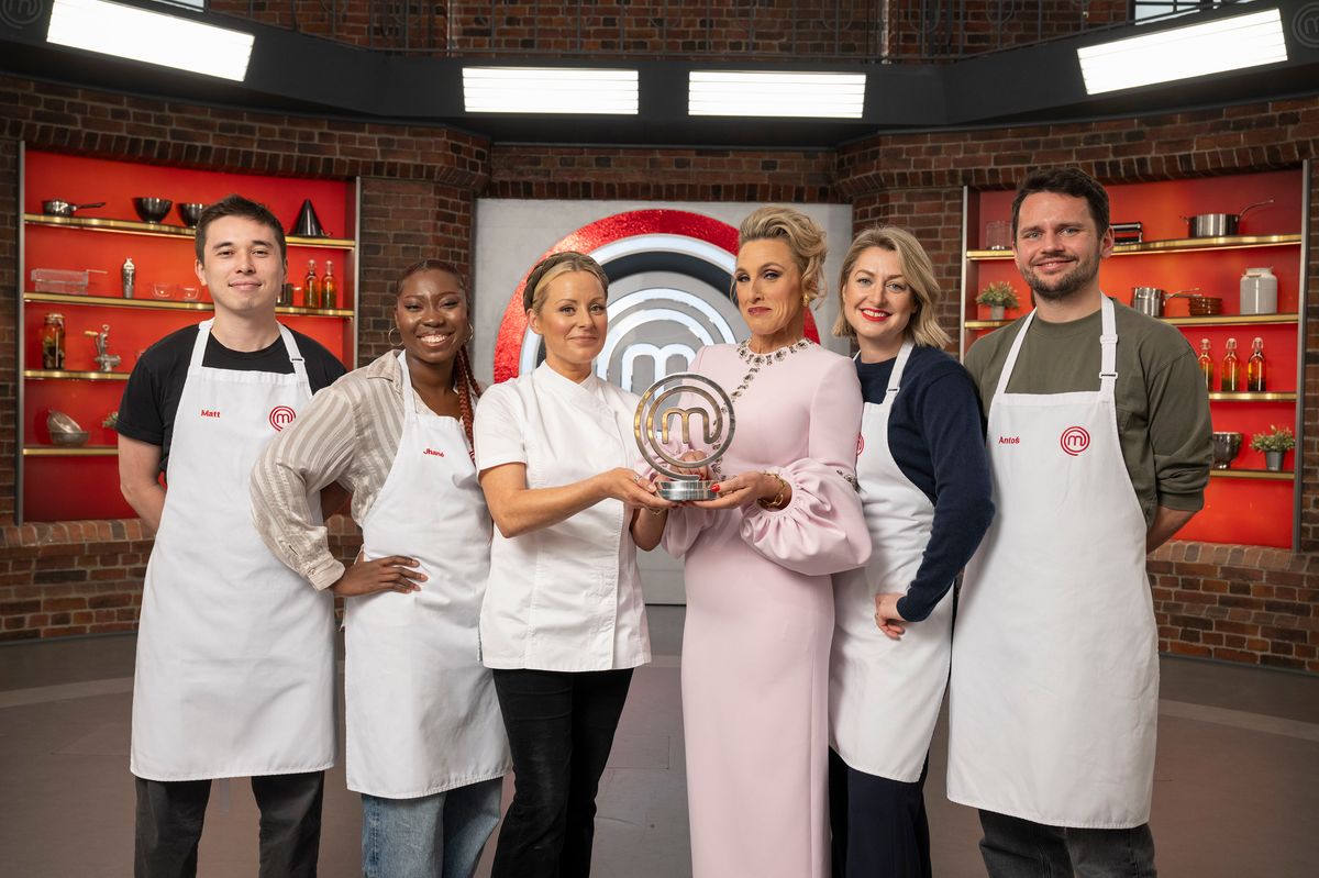 MasterChef finalists Matt, Jhane, Kristen and Antos with presenters Grace Dent and Anna Haugh