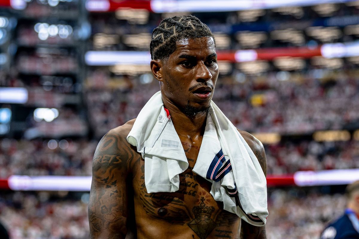 Marcus Rashford looks on after an England game at World Cup 2026