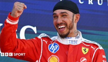 Lewis Hamilton clenches his right fist in celebration after winning the Barcelona-Catalunya Grand Prix