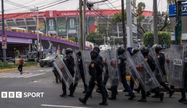 Mexico City police stood guard around the Azteca stadium in the days leading up to the opening match