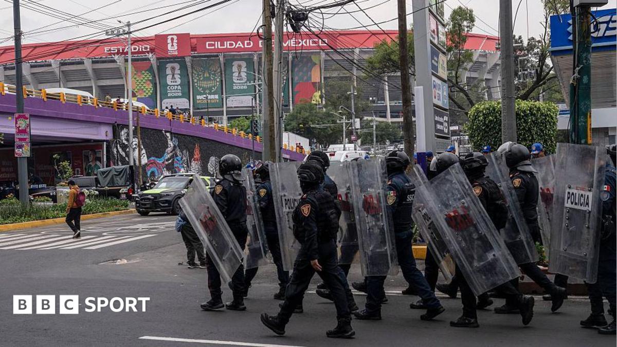 Mexico City police stood guard around the Azteca stadium in the days leading up to the opening match