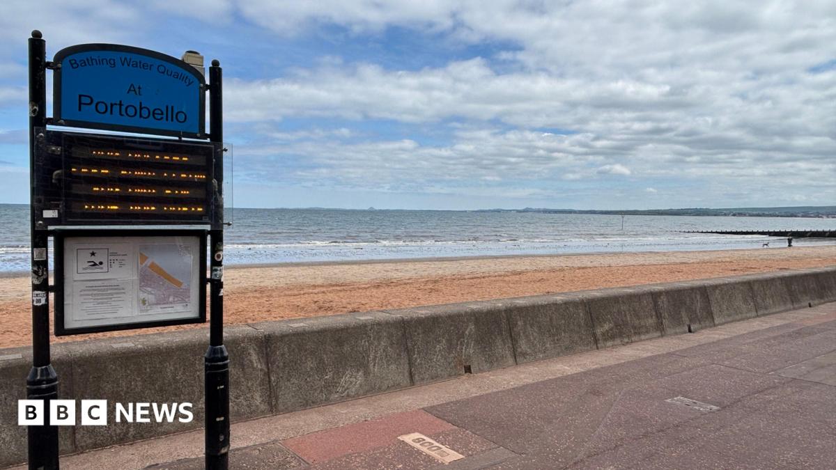 Portobello beach promenade with a blue sky above scattered with clouds