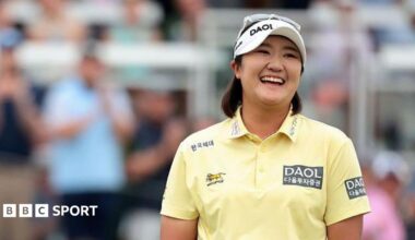 Haeran Ryu of South Korea reacts to her winning putt on the 18th green during the final round of the Women's PGA Championship