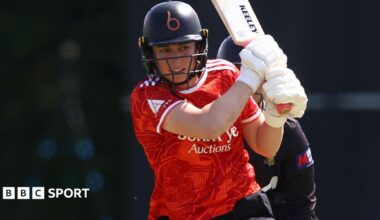 Marie Kelly watches after hitting a shot through the legside for The Blaze