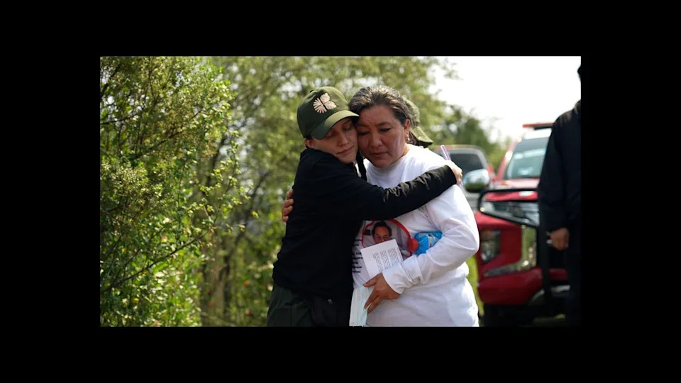Carolina Espinosa Cano, (right) a member of the Light on the Path collective in Mexico City, is hugged by a supporter during a June 2, 2026, search for her husband who has been missing since 2020.