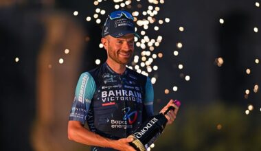 ROME, ITALY - MAY 31: Damiano Caruso of Italy and Team Bahrain - Victorious celebrates at podium as honoured for his professional career during the 109th Giro d'Italia 2026, Stage 21 a 131km stage from Rome to Rome 1289m / #UCIWT / on May 31, 2026 in Rome, Italy. (Photo by Tim de Waele/Getty Images)