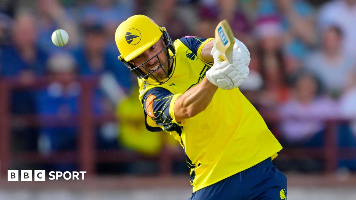 Joe Weatherley, in action for Hampshire, hitting a shot into the off-side.