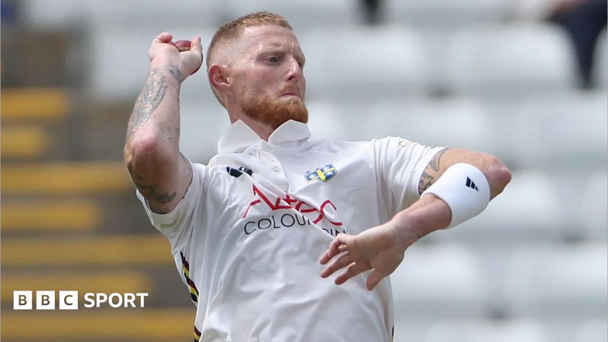 Ben Stokes in a white Durham shirt bowling