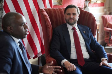 US vice-president JD Vance talks with David Lammy during a meeting at Chevening House in Kent in August 2025.