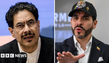 Composite image showing Colombian presidential candidates Iván Cepeda Castro and Abelardo de la Espriella.
