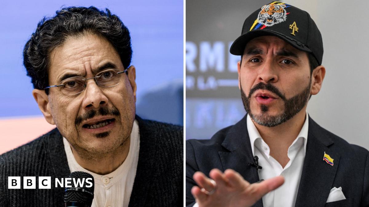 Composite image showing Colombian presidential candidates Iván Cepeda Castro and Abelardo de la Espriella.