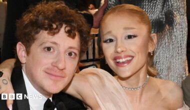 Ethan Slater and Ariana Grande at the 31st Screen Actors Guild Awards held at Shrine Auditorium and Expo Hall on February 23, 2025 in Los Angeles, California