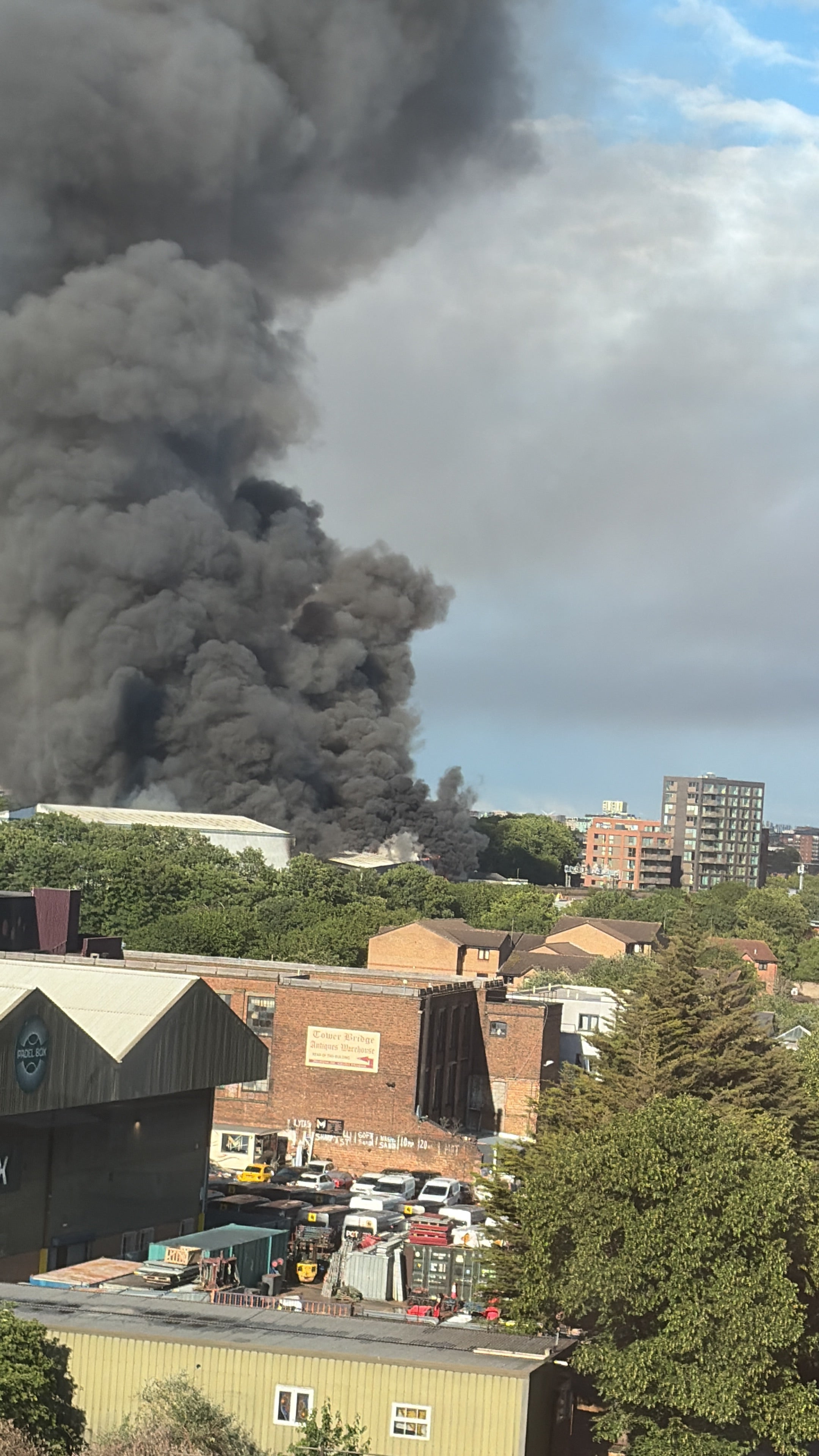 A photograph of the fire as seen from Bermondsey on Monday