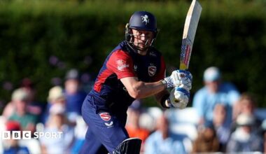 Sam Billings in one-day kit hits a shot against Hampshire