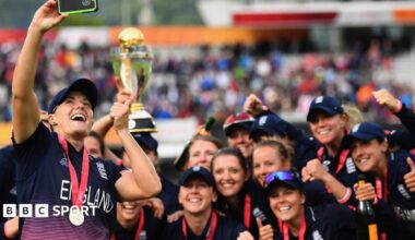 England celebrate their 2017 World Cup win with a team selfie