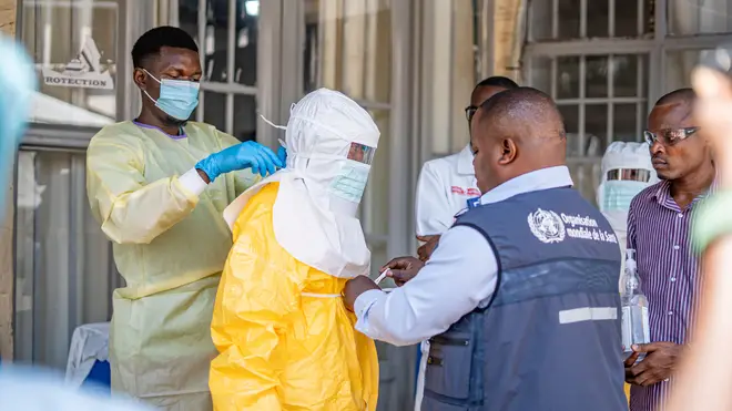 A medical worker putting on a protective suit in Goma, the Democratic Republic of the Congo (DRC), on June 4, 2026