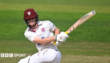 Thomas Rew plays a pull shot during his innings of 133