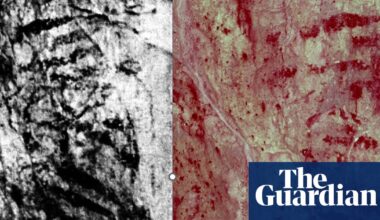 Striped rock dismissed as natural in 1928 reclassified as UK’s oldest cave art | Palaeontology