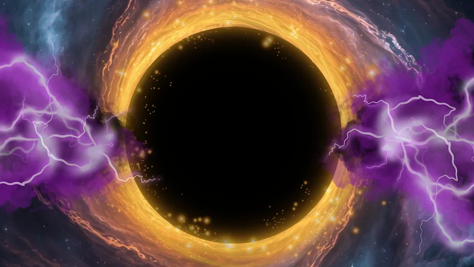 An illustration shows dark matter clustering around a supermassive black hole.