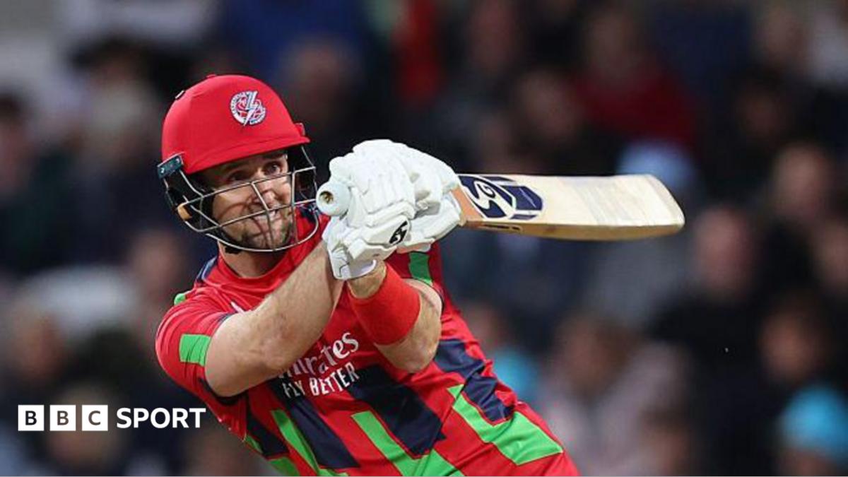Liam Livingstone whipping a shot away through the legside, batting for Lancashire in a T20 game