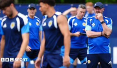 Scotland head coach Steve Clarke is thoughtful during training