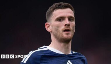 Andy Robertson playing for Scotland during a friendly against Curacao at Hampden Park in May 2026
