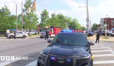 A police car near the crime scene.